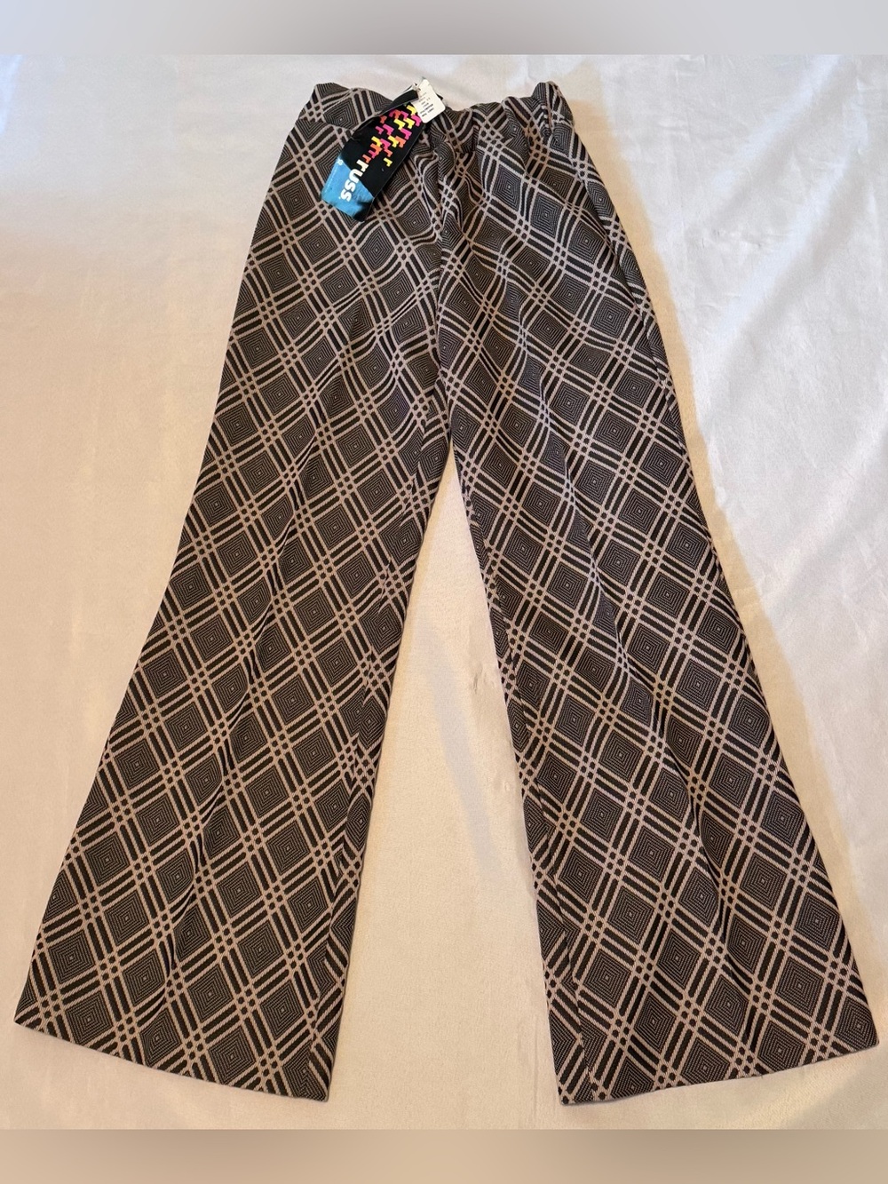 NWT VINTAGE 1970’s Russ Togs Textured Polyester Black and Beige Geometric Pants
